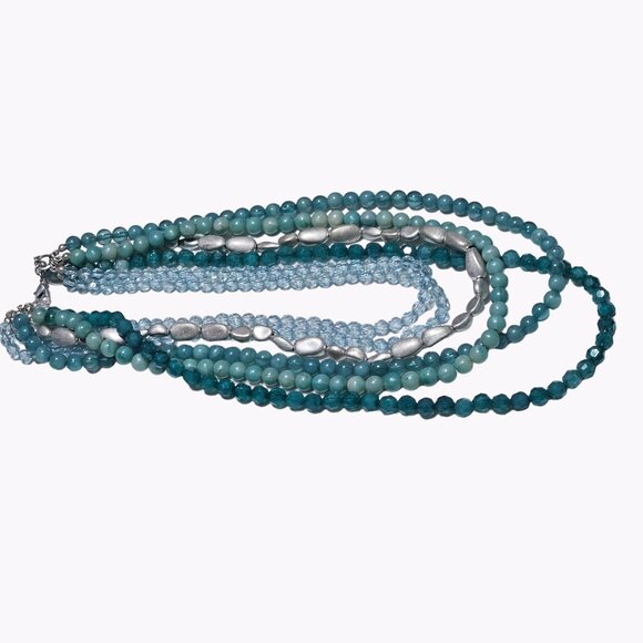 Retro Teal Multi Strand Beaded Statement Choker Necklace Fashion Jewelry Women - Picture 4 of 5